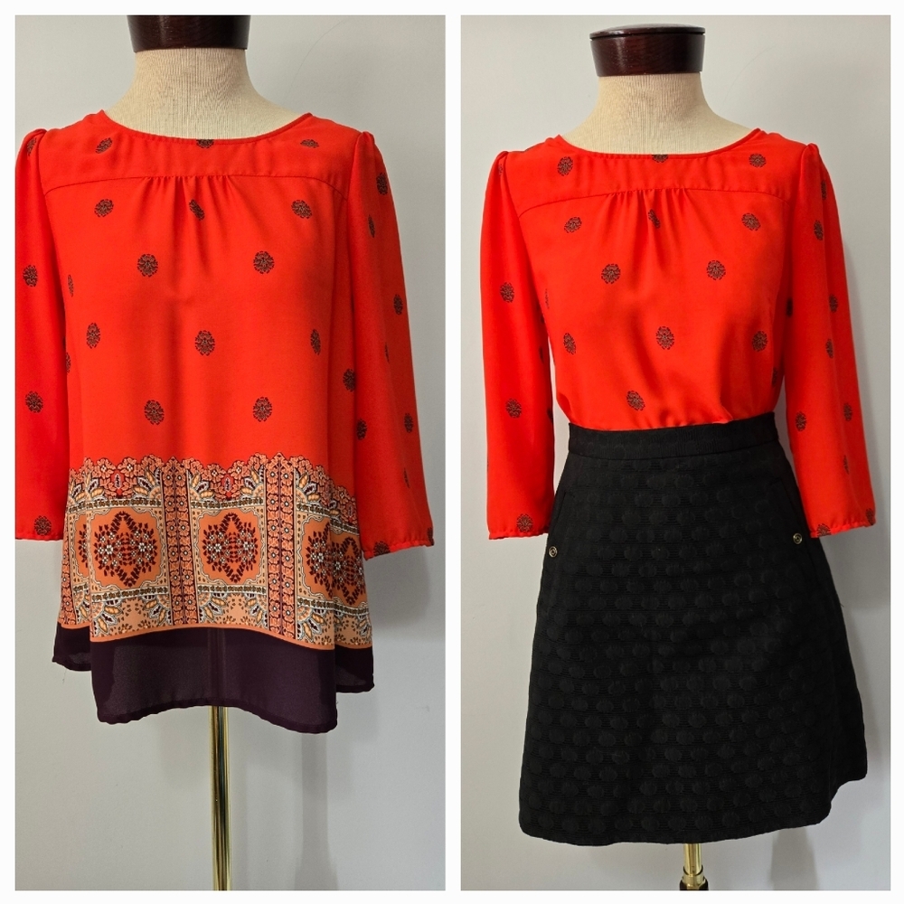 ANTHROPOLOGIE MAEVE Rila Orange/ Multicolour Patterned Mosaic Blouse. Size 6
